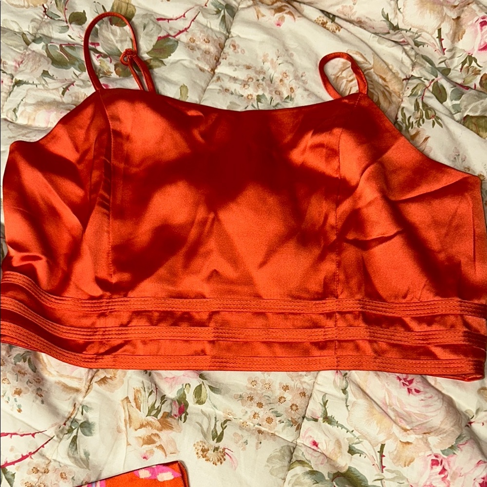 House of Harlow 1960 Vibrant Orange Floral Pants set satin - Picture 6 of 8